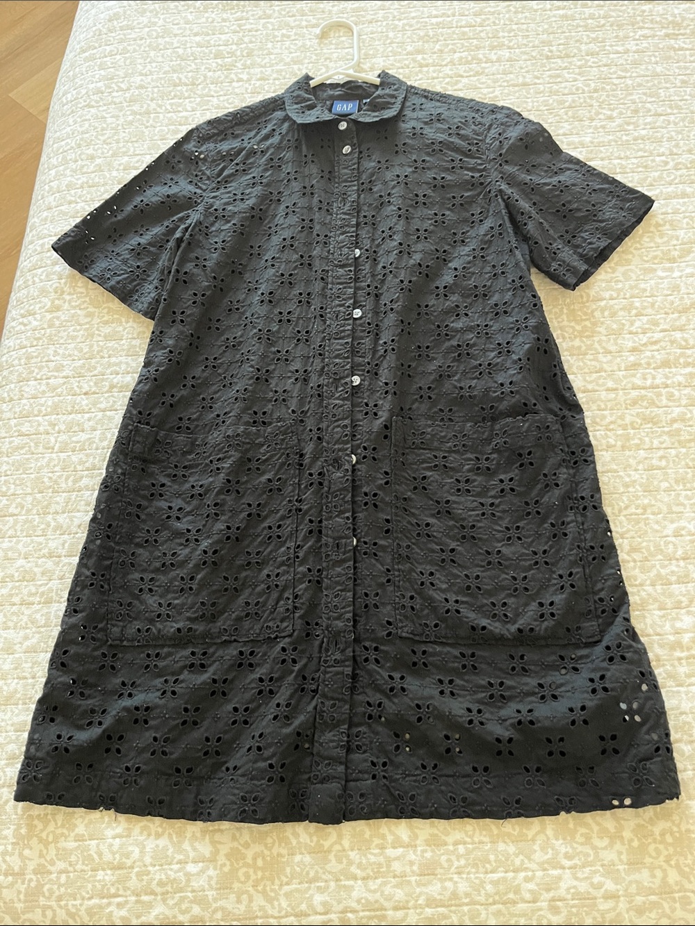 GAP Black Eyelet Midi Shirt Dress
